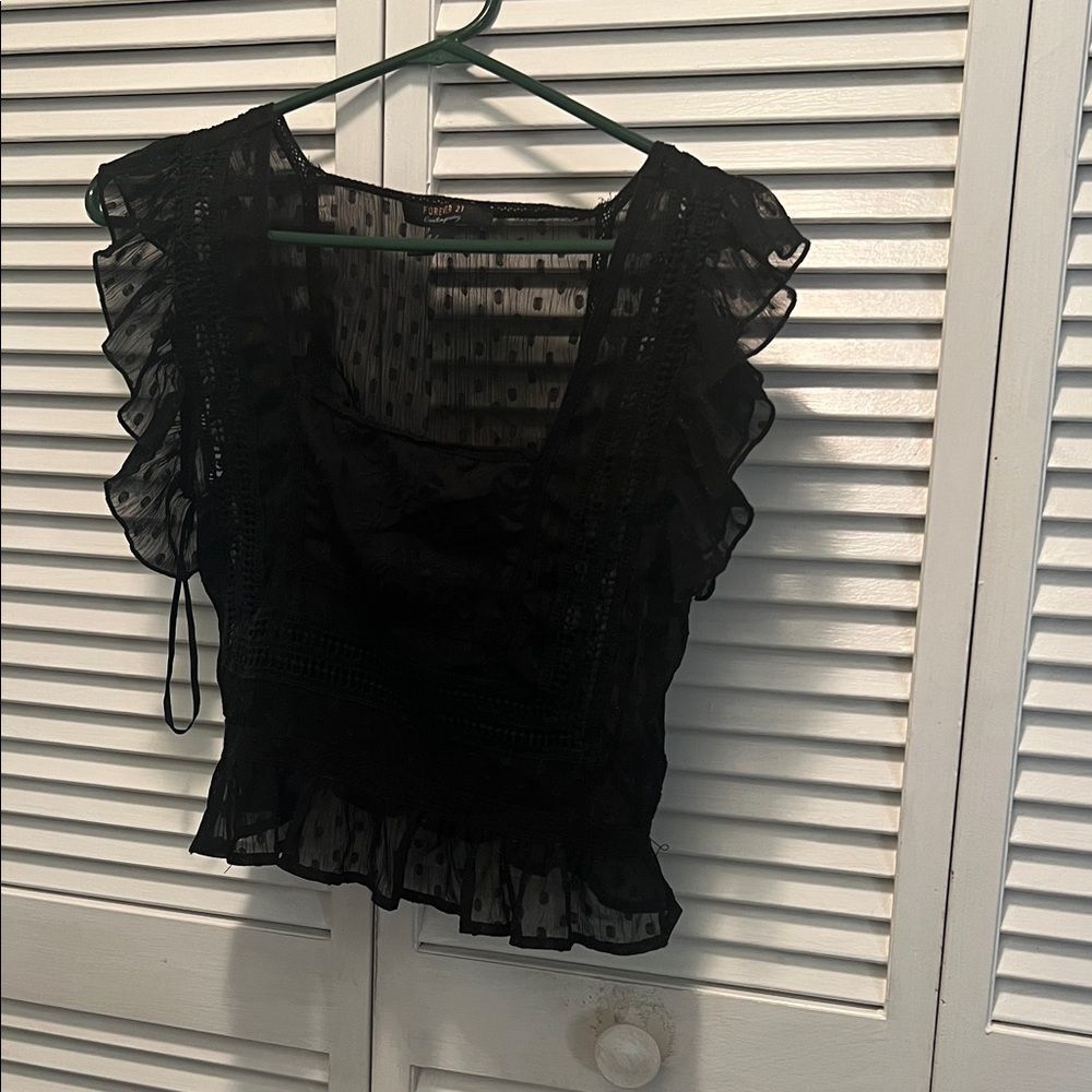 #1103** Elegant Black Ruffled Women's Top - Picture 1 of 3